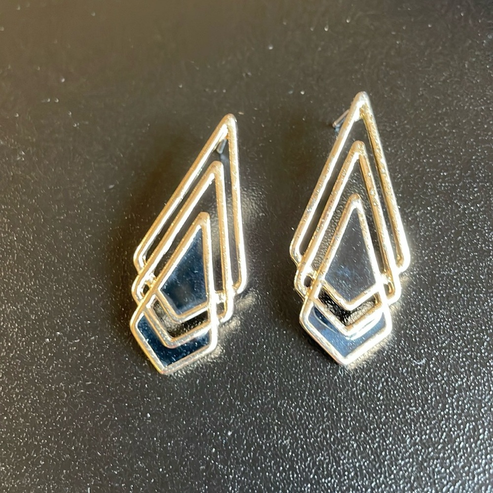 Black and Gold-Colored Geometric Post Earrings